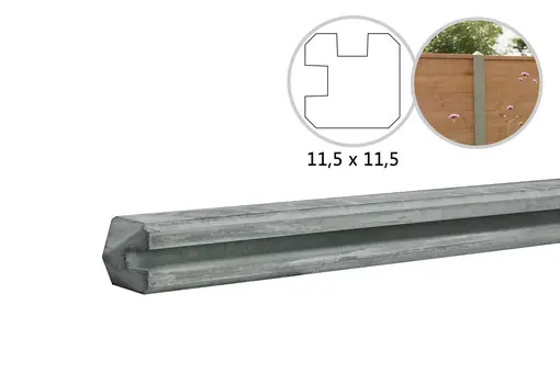 Rechtstreeks Van De Fabrikant Betonpaal met sleuf en diamant kop t.b.v. schutting 11,5 x 11,5 x 278 cm, grijs hoekpaal, ongecoat.