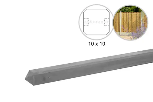 Lage Kosten Betonpaal glad met diamantkop 10 x 10 x 190 cm, grijs ongecoat, tussenpaal t.b.v. scherm 90 cm hoog.