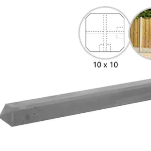 Betonpaal glad met diamantkop 10 x 10 x 280 cm, grijs ongecoat, hoekpaal. Tijdelijk Beschikbaar