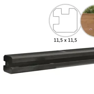 Betonpaal met sleuf en platte kop t.b.v. schutting 11,5 x 11,5 x 277 cm, antraciet hoekpaal, gecoat. Seizoensaanbieding