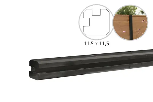 Betonpaal met sleuf en platte kop t.b.v. schutting 11,5 x 11,5 x 277 cm, antraciet hoekpaal, gecoat. Seizoensaanbieding