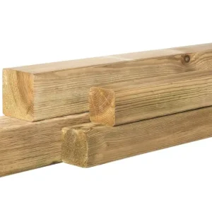 Grenen geschaafde paal 6,8 x 6,8 x 270 cm, zonder diamantkop, groen geïmpregneerd. Beperkt Aanbod