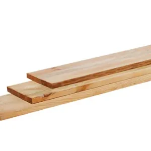 Grenen geschaafde plank 1,5 x 14 x 360 cm, groen geïmpregneerd. Weekendaanbieding