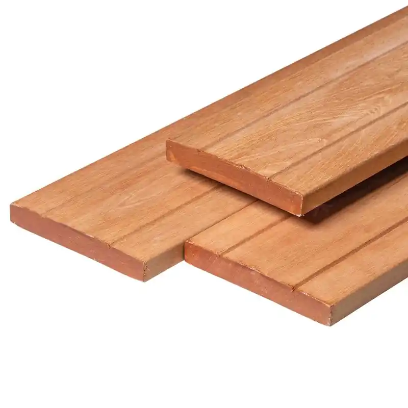 Bangkirai hardhout vlonderplank 2,8 x 19,0 x 490 cm kunstmatig gedroogd, geschaafd, 1 zijde V-groeven Laatste Kans