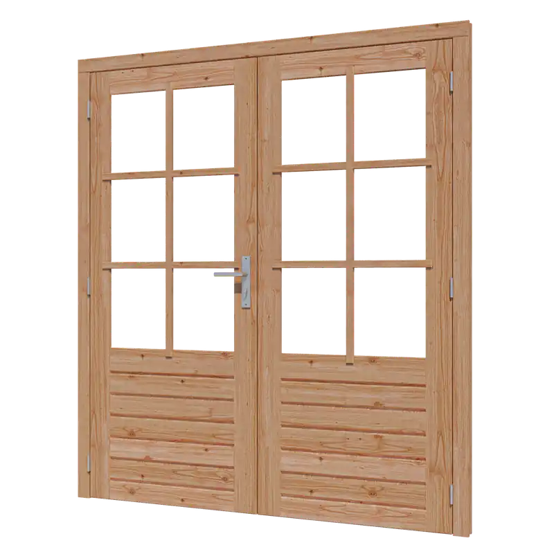 Douglas stapeldorpeldeur dubbel (2x 830×1942 mm) + kozijn (1796×2013 mm) borstwering 689 mm Rechtstreeks Van De Fabrikant