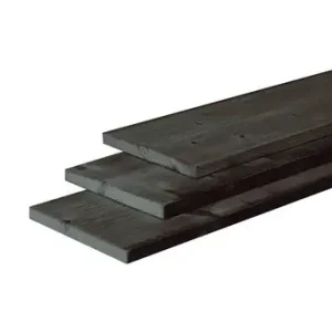 Beperkte Voorraad Douglas fijnbezaagde plank 2,5 x 25 x 500 cm, zwart gedompeld.
