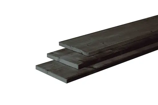 Beperkte Voorraad Douglas fijnbezaagde plank 2,5 x 25 x 500 cm, zwart gedompeld.