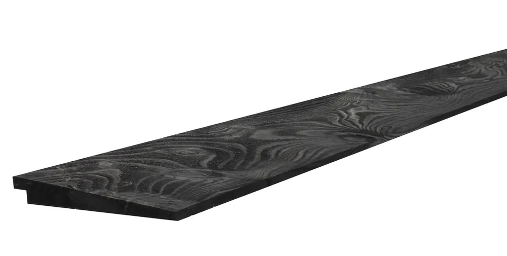 Douglas Zweeds rabat 1 zijde geschaafd, 1 zijde fijnbezaagd 1,1-2,7 x 19,5 x 400 cm, zwart gespoten. Gecertificeerd