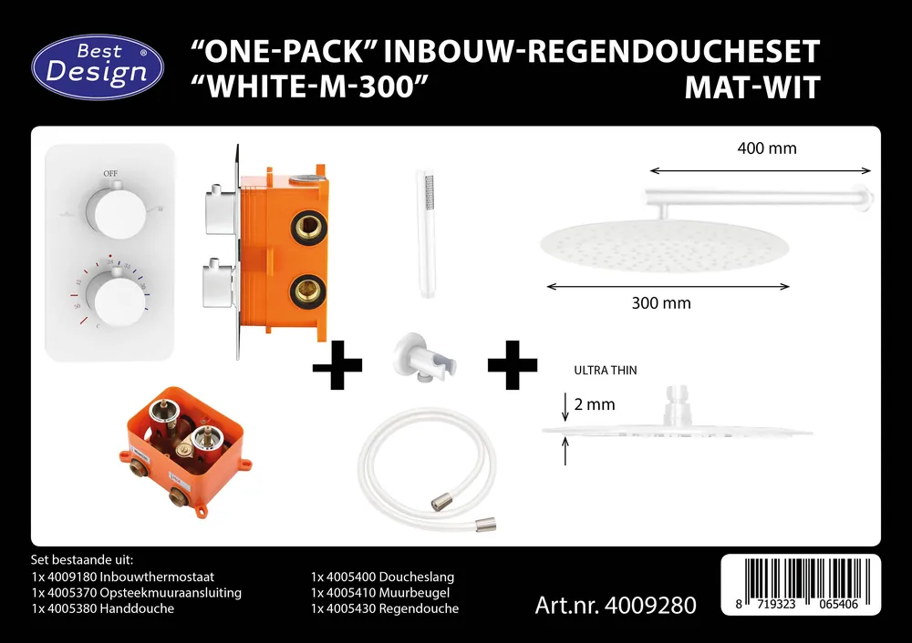 Best-design "one-pack" inbouw-regendoucheset "white-m-300" Direct Verzonden
