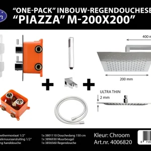 Veilige Betaling Best-design "one pack" inbouw-regendoucheset & inb.box "piazza vierkant m-200x200"