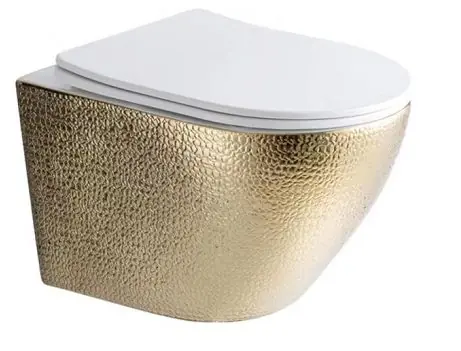 Best-design "royal-gold-49" wandcloset zonder-spoelrand krokodil motief incl. zitting glans-goud / w Premium