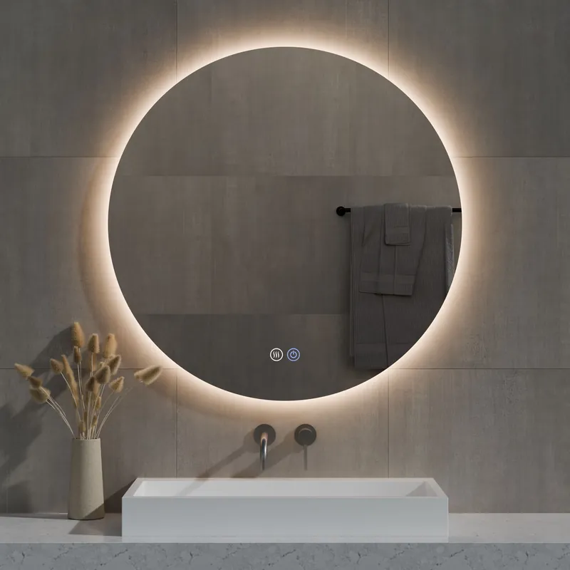 Best-design "aldora" ronde spiegel incl.verwarming, 3 kleuren led verlichting, dimbaar diameter 80cm Gecertificeerd