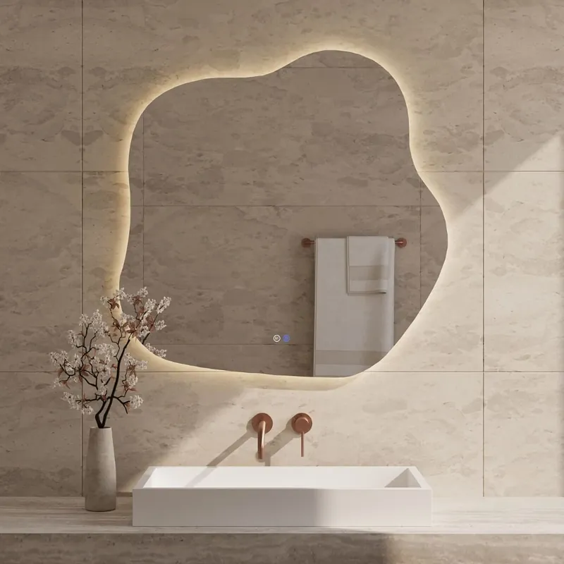 Best-design "blub" organisch spiegel incl.verwarming, 3 kleuren led verlichting, dimbaar 120x120cm Aanbieding