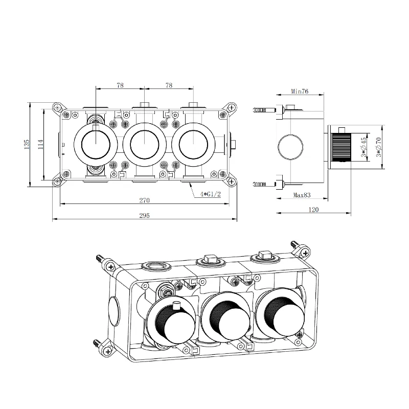 Best-design "one-pack" inbouw-regendoucheset "high-end nancy m-250" mat-goud Beperkte Voorraad