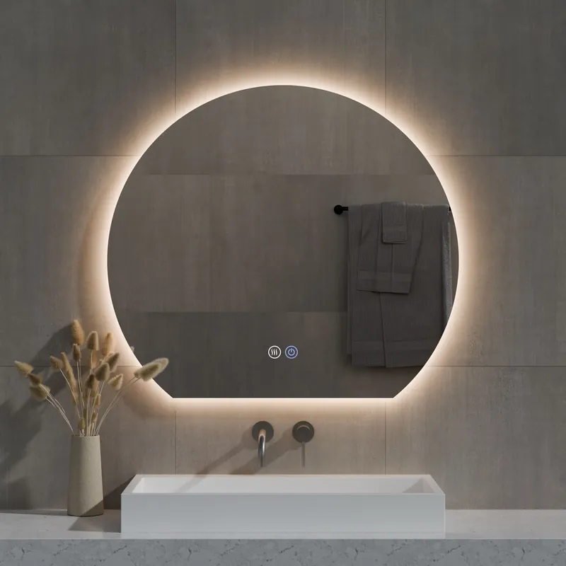 Weekendaanbieding Best-design "sunset" half ronde spiegel incl. verwarming, 3 kleuren led verlichting, dimbaar 100x89