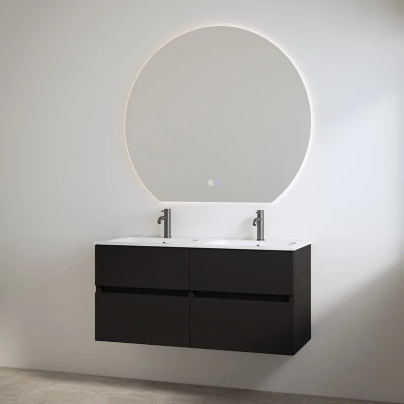 Best-design badkamermeubelset "bora" mat-zwart onderkast + duo wastafel met 2 kraangaten 120cm Finale Uitverkoop