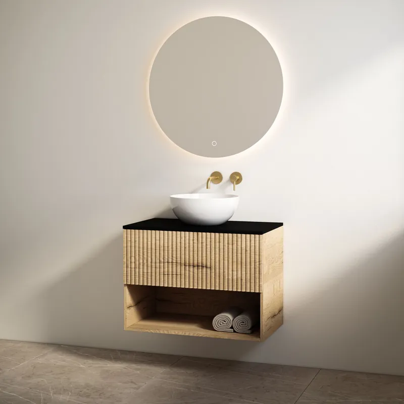 Bestel Nu Best-design badkamermeubelset "rigatti-100" halifax onderkast + mat-zwart meubelblad 100 cm