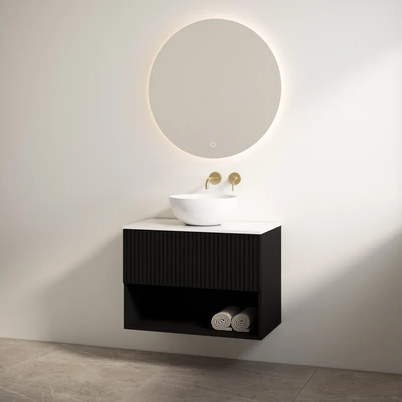 Best-design badkamermeubelset "rigatti-78" mat-zwart onderkast + glans-wit meubelblad 78 cm Superprijs