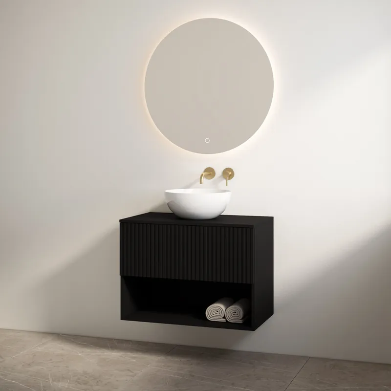 Superprijs Best-design badkamermeubelset "rigatti-78" mat-zwart onderkast + mat-zwart meubelblad 78 cm