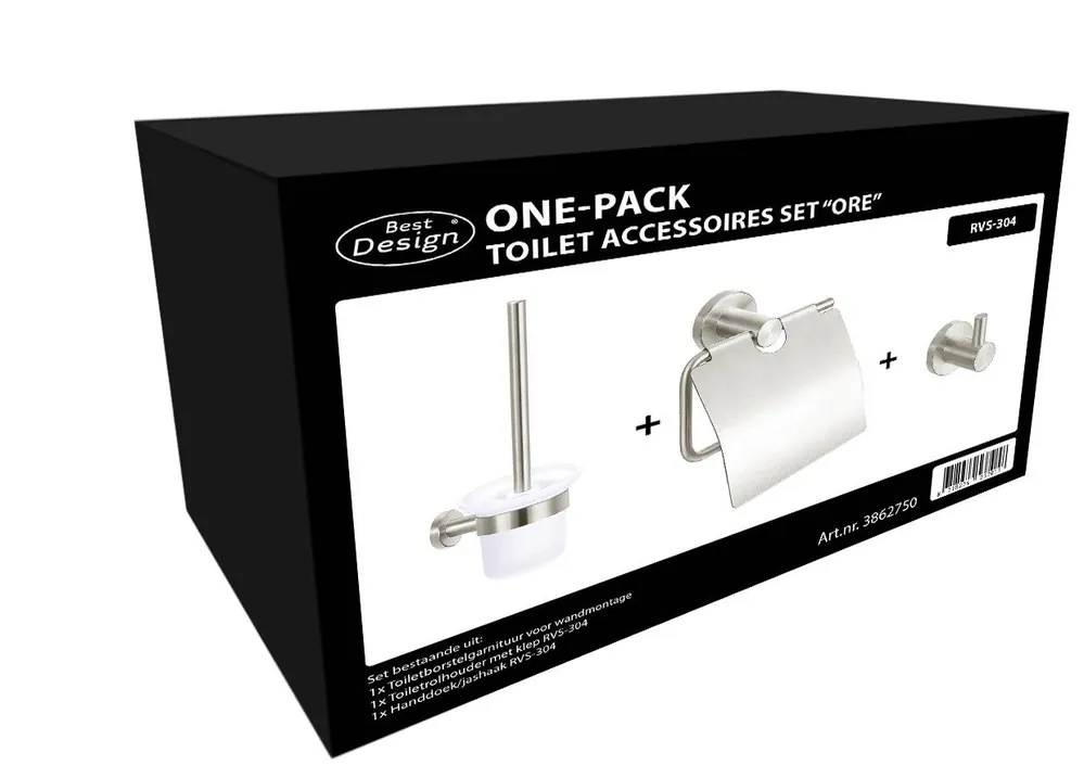 Best-design one-pack toilet accessoires set "ore" rvs-304 Koopje