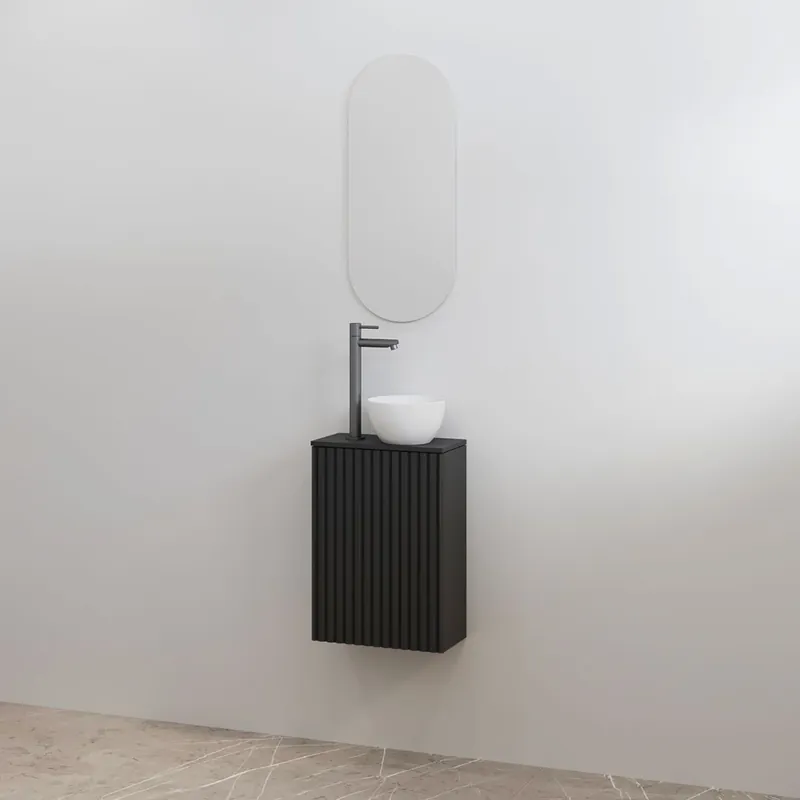 Direct Beschikbaar Best-design toiletmeubelset "mali" mat-zwart onderkast + mat-zwart meubelblad