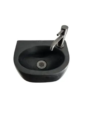 Fonteinset gustav hardsteen met gun metal kraan en sifon Fabrieksprijs
