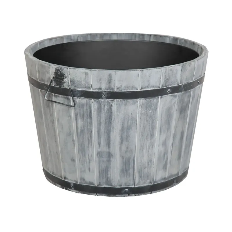 Plantenbak kuip grijs M 46xh32 plastic bak met Acacia fsc hout Korting