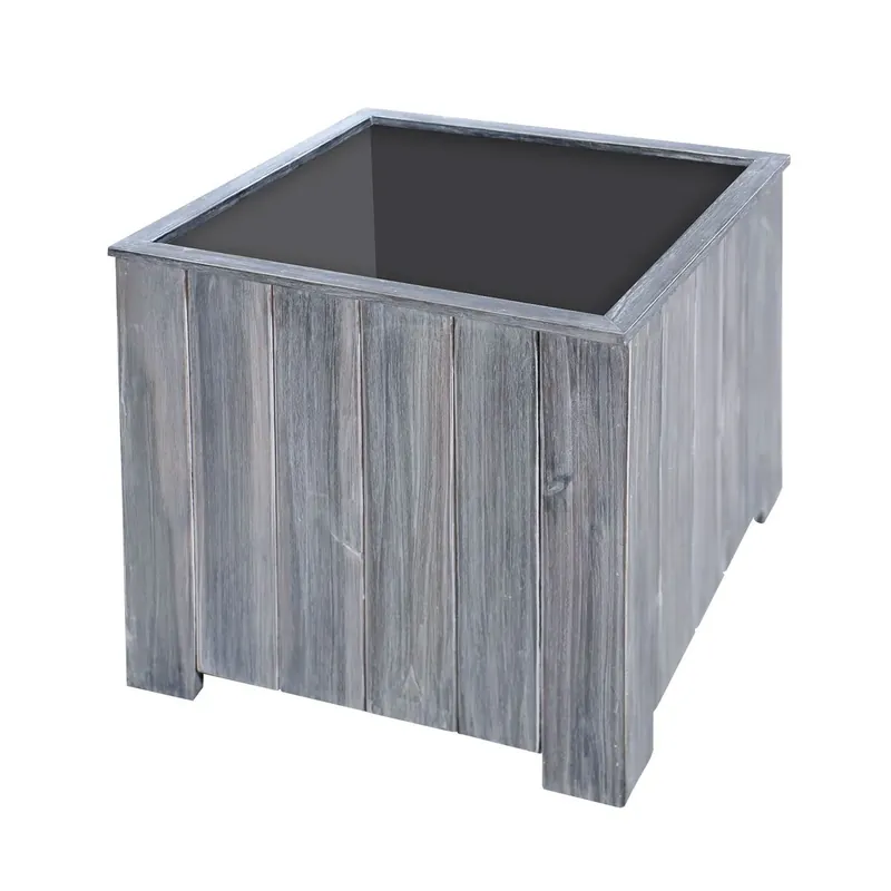 Korting Plantenbak vierkant grijs M 40xh40 plastic bak met Acacia fsc hout