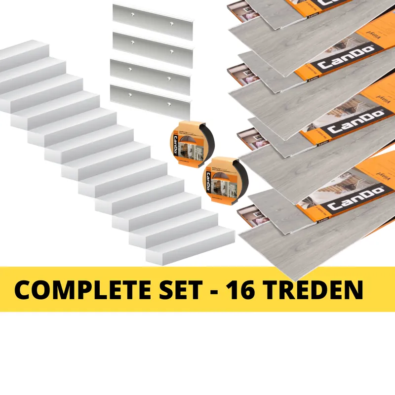 Set van 16 treden CanDo Vinyl Traprenovatie Zilvergrijs Eiken Alleen Vandaag
