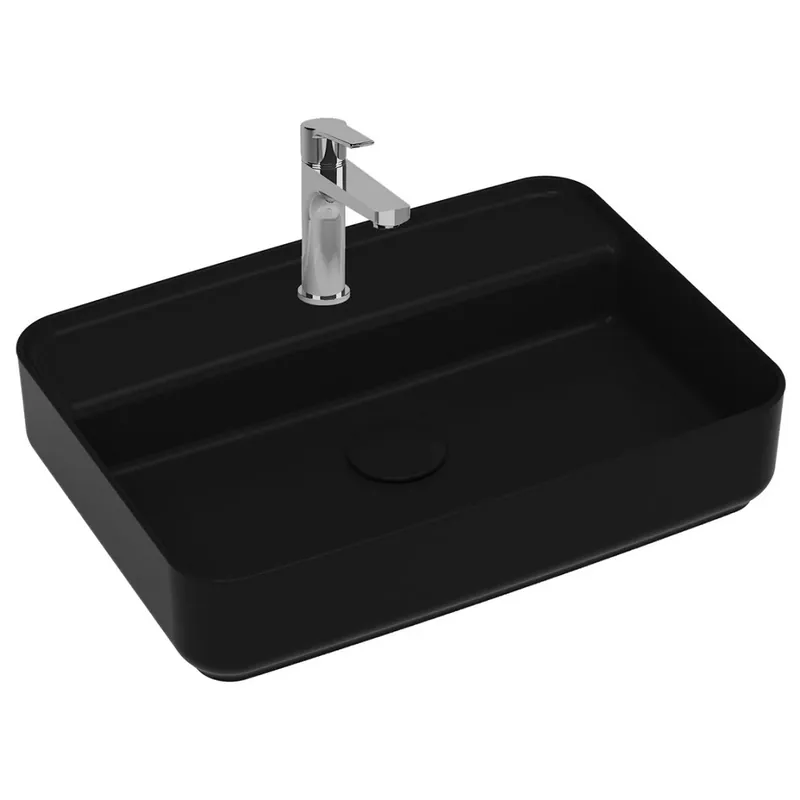 Gecertificeerd ISVEA Infinity Ronde Wastafel 42 cm Mat Zwart – Keramiek Opbouw Waskom Met Afvoerplug
