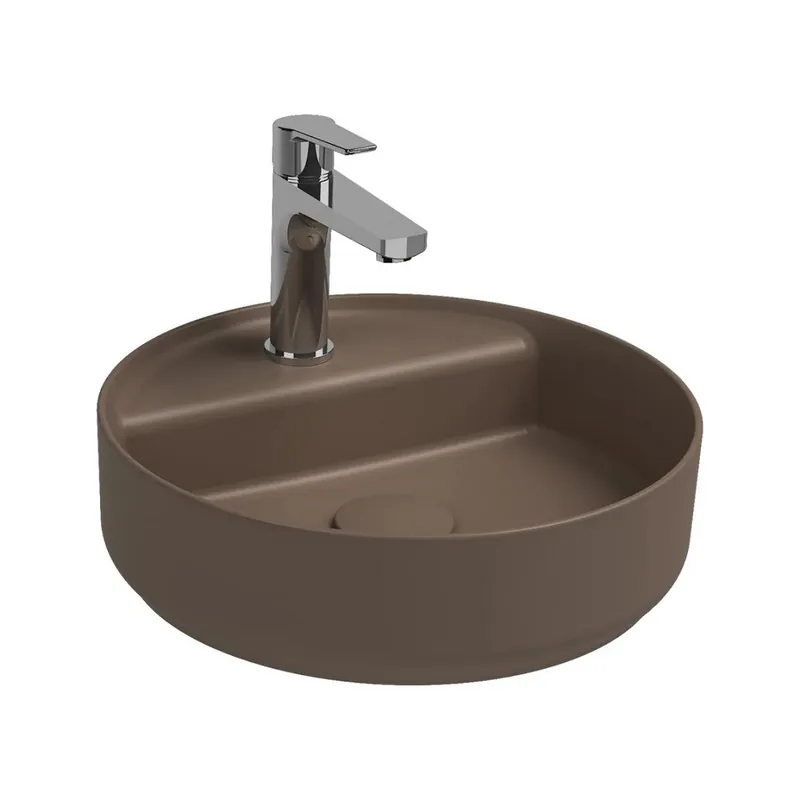 Op = Op ISVEA Infinity Ovale Wastafel 60 cm Taupe – Keramiek Opbouw Waskom Met Afvoerplug