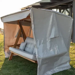 Vadi Concept Luna 2600 Premium Houten Schommelbank – Beige/Crème – Massief Iroko Hardhout – Verstelbare Rugleuning & Bedfunctie Uitverkoop