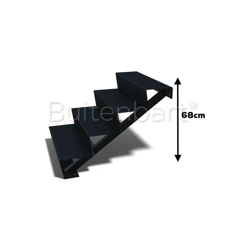 Voordeelprijs Gepoedercoat Staal Zwart Trap 4-treden, breedte 80cm