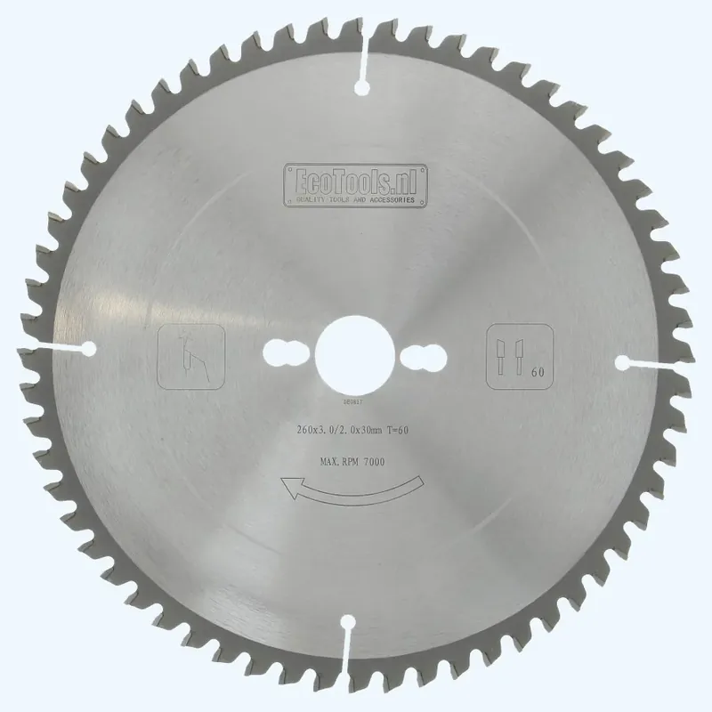HM-zaagblad 260 x 30 mm T=60 (vlak-daktand) Beperkt Aanbod