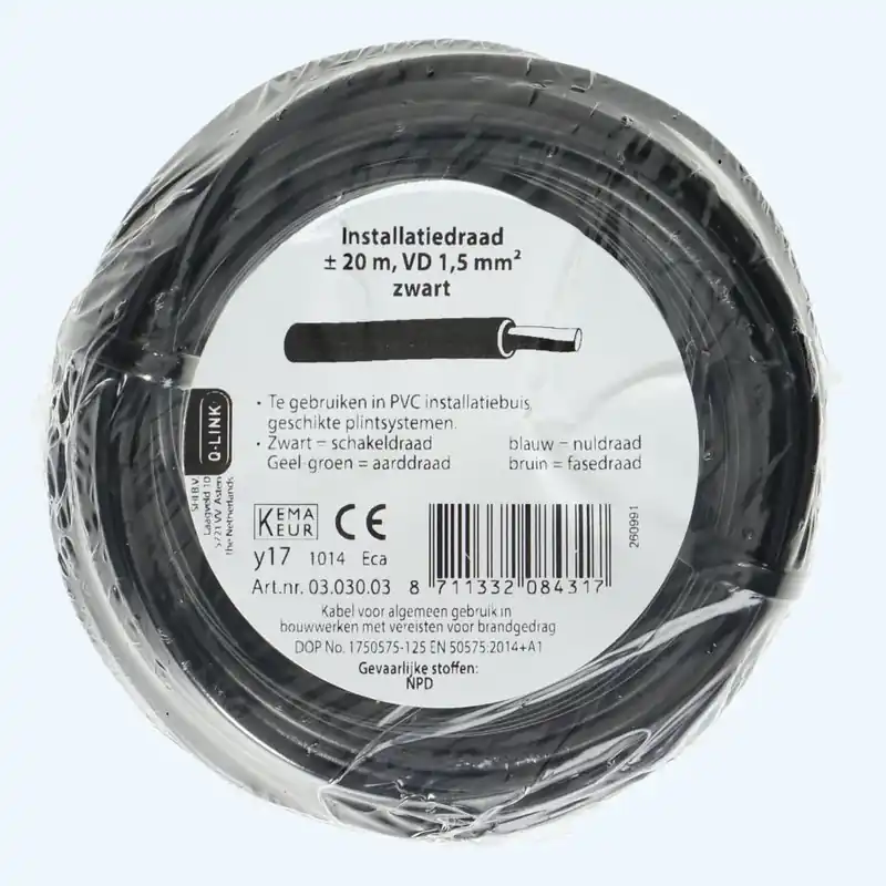 Veilige Betaling Installatiedraad 1,5mm2 zwart 20 meter kopen