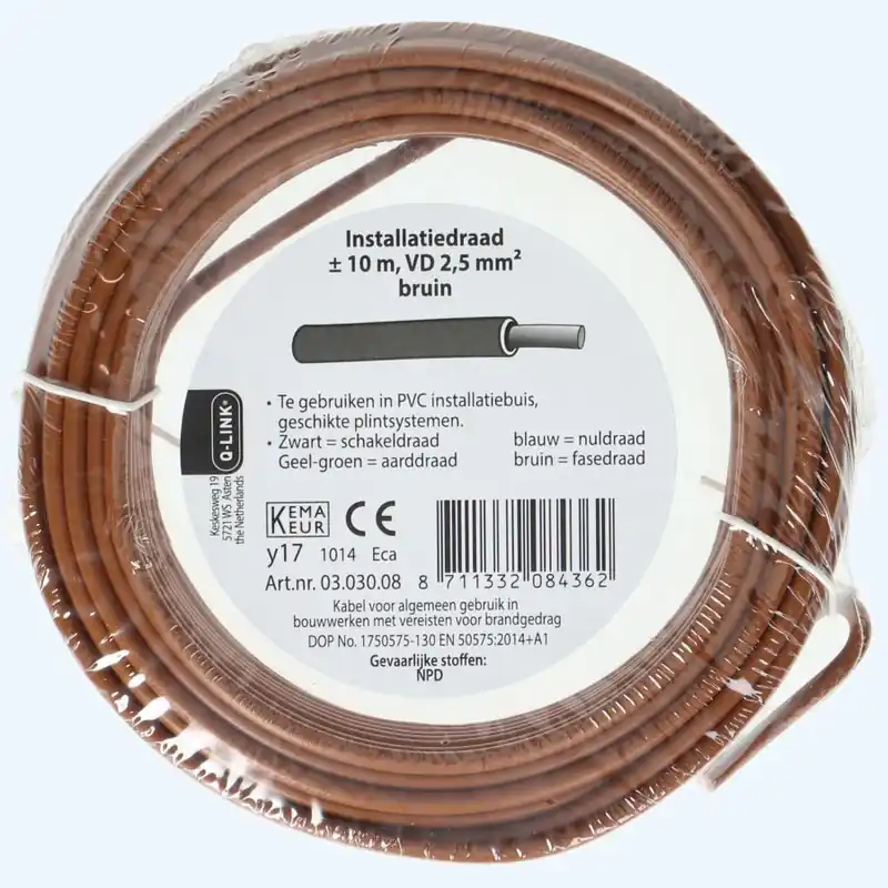 Direct Verzonden Installatiedraad 2,5mm2 bruin 10 meter kopen