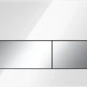 TECE Square Glazen Toilet Bedieningsplaat voor DuoSpoeling - Glas Wit - Toetsen Chrome Voordeelprijs