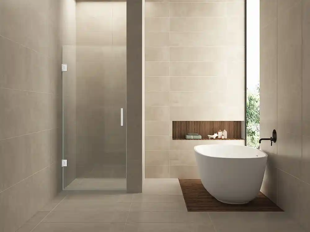Wiesbaden Less Profielloos Nisdeur - Nano Coating - 8mm Helder Glas - 90x200cm - Mat Wit Op = Op