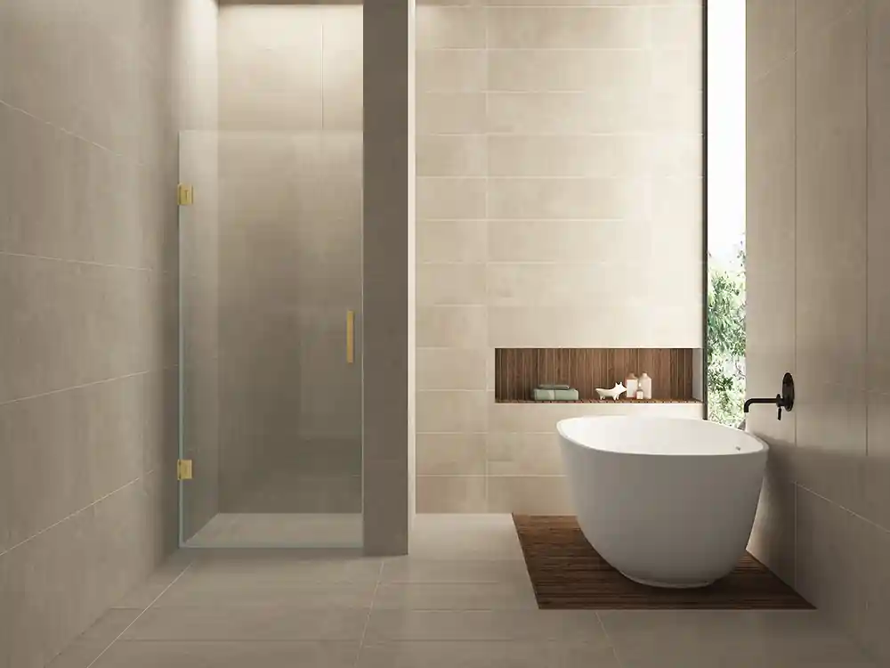 Wiesbaden Less Profielloos Nisdeur - Nano Coating - 8mm Helder Glas - 70x200cm - Geborosteld Messing Weekendaanbieding