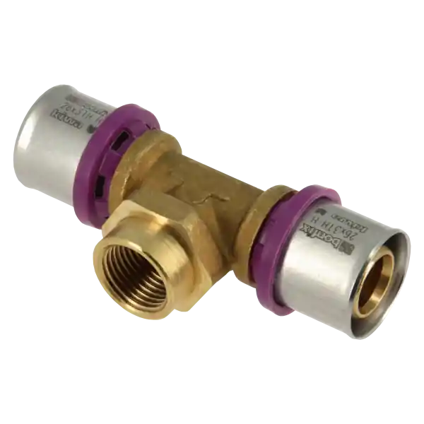 Finale Uitverkoop Bonfix Alu-Pers T-Koppeling - Pers x Binnendraad x Pers - Messing - 26mm x 1/2" x 26mm