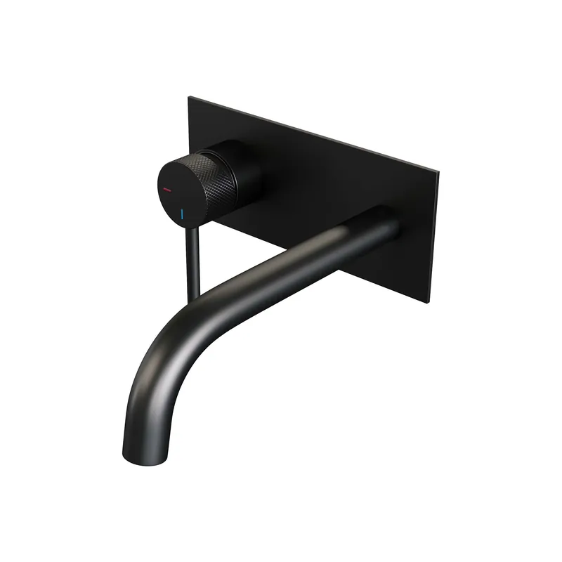 Brauer Black Carving Inbouw Wastafelmengkraan met Gebogen Uitloop & Afdekplaat - Model A1 - Geribbeld Hendel Links - Mat Zwart Dagaanbieding