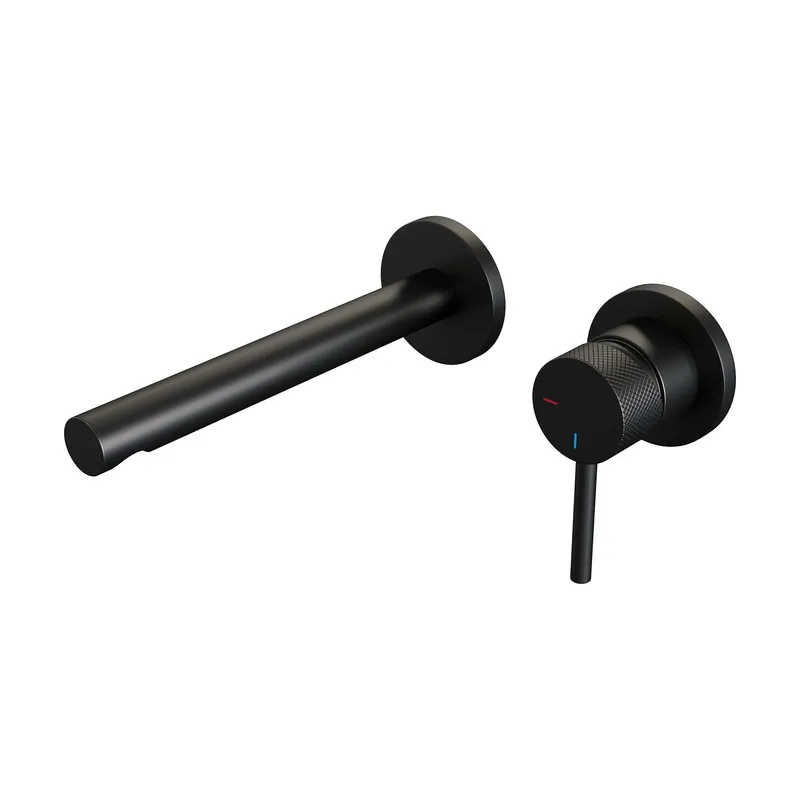 Brauer Black Carving Inbouw Wastafelmengkraan met Rechte Uitloop & Rozetten - Model A1 - Geribbeld Hendel Rechts - Mat Zwart Fabrieksprijs