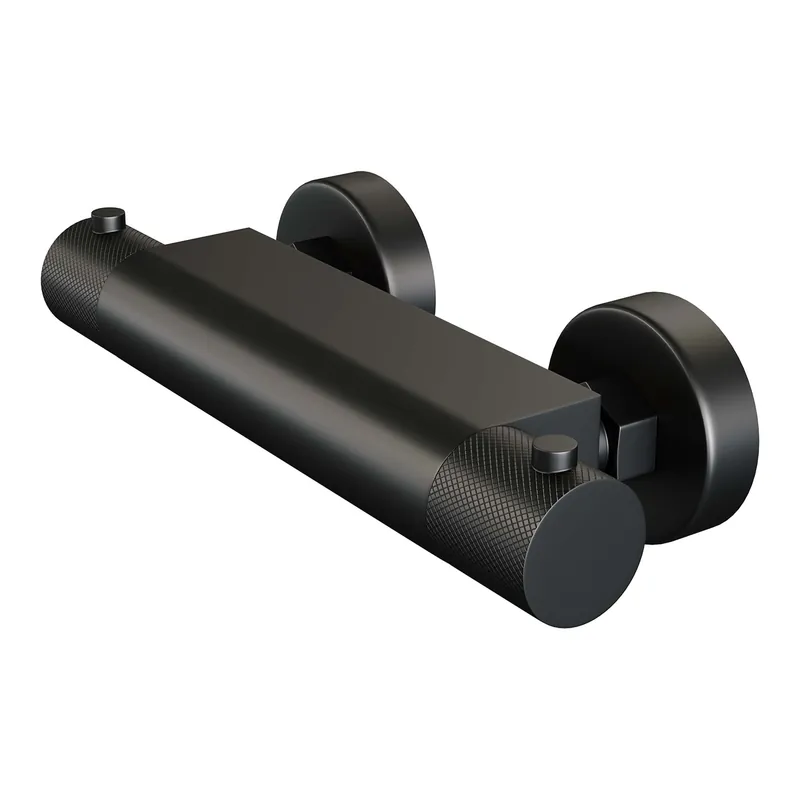 Brauer Black Carving Opbouw Thermostatisch Douchekraan - Geribbeld Draaiknoppen - Mat Zwart Speciale Aanbieding