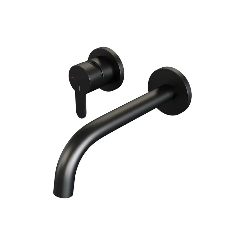 Brauer Black Edition Inbouw Wastafelmengkraan met Gebogen Uitloop & Rozetten - Model D2 - Hendel Links - Mat Zwart Koop Vandaag