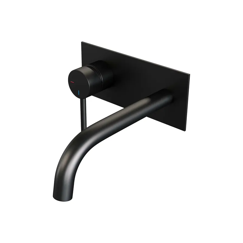 Korting Brauer Black Edition Inbouw Wastafelmengkraan met Gebogen Uitloop & Afdekplaat - Model A2 - Hendel Links - Mat Zwart
