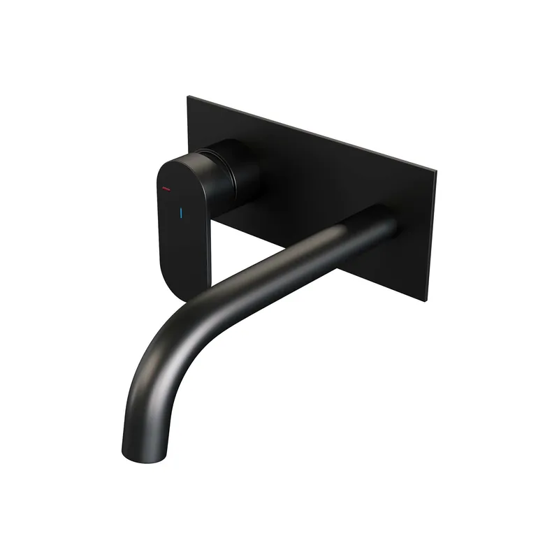 Brauer Black Edition Inbouw Wastafelmengkraan met Gebogen Uitloop & Afdekplaat - Model C2 - Hendel Links - Mat Zwart Uitverkoop