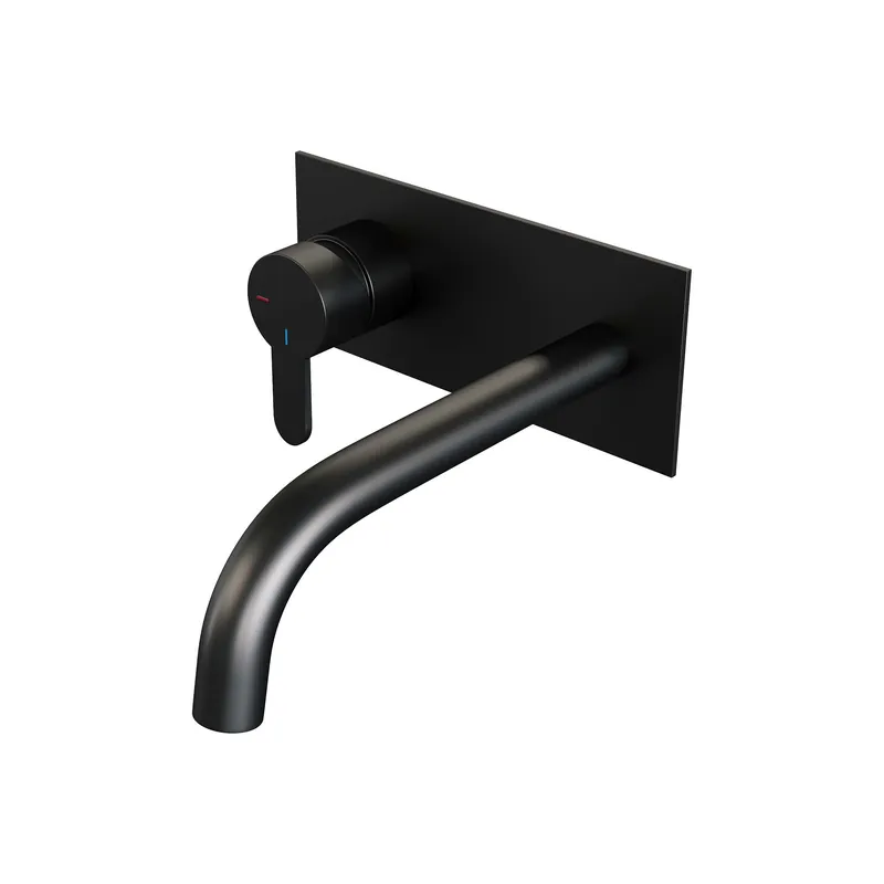 Brauer Black Edition Inbouw Wastafelmengkraan met Gebogen Uitloop & Afdekplaat - Model D2 - Hendel Links - Mat Zwart Bestel Nu