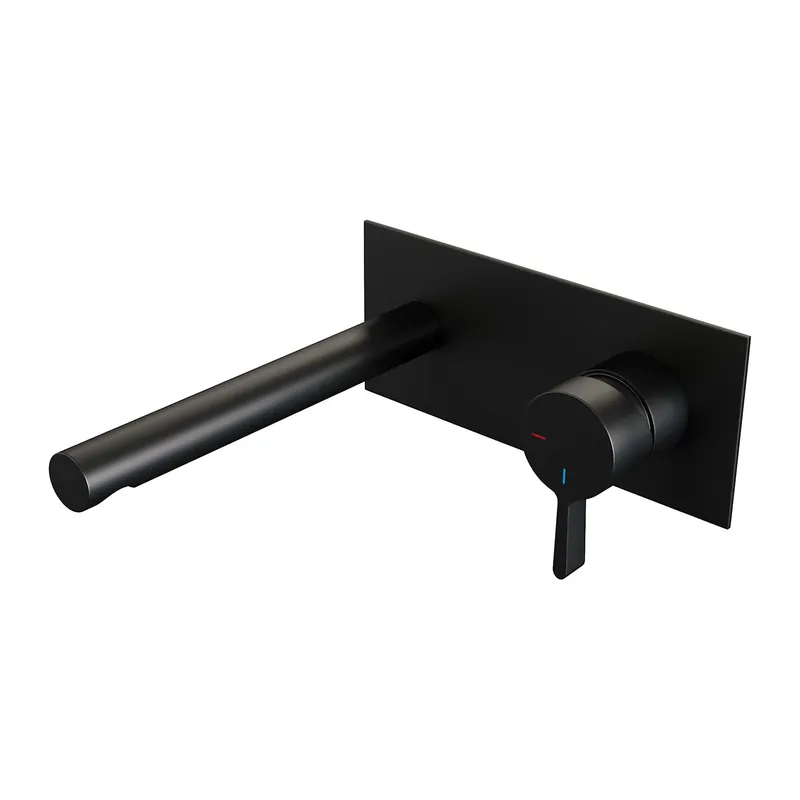 Brauer Black Edition Inbouw Wastafelmengkraan met Rechte Uitloop & Afdekplaat - Model E1 - Hendel Rechts - Mat Zwart Superprijs