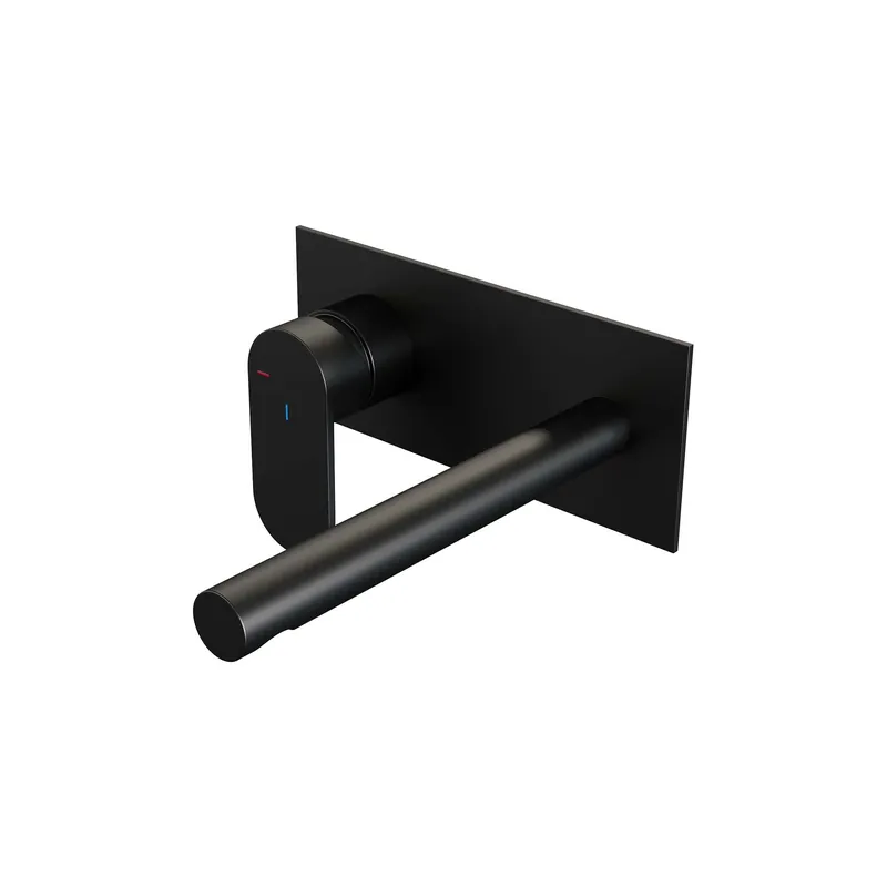 Finale Uitverkoop Brauer Black Edition Inbouw Wastafelmengkraan met Rechte Uitloop & Afdekplaat - Model C2 - Hendel Links - Mat Zwart