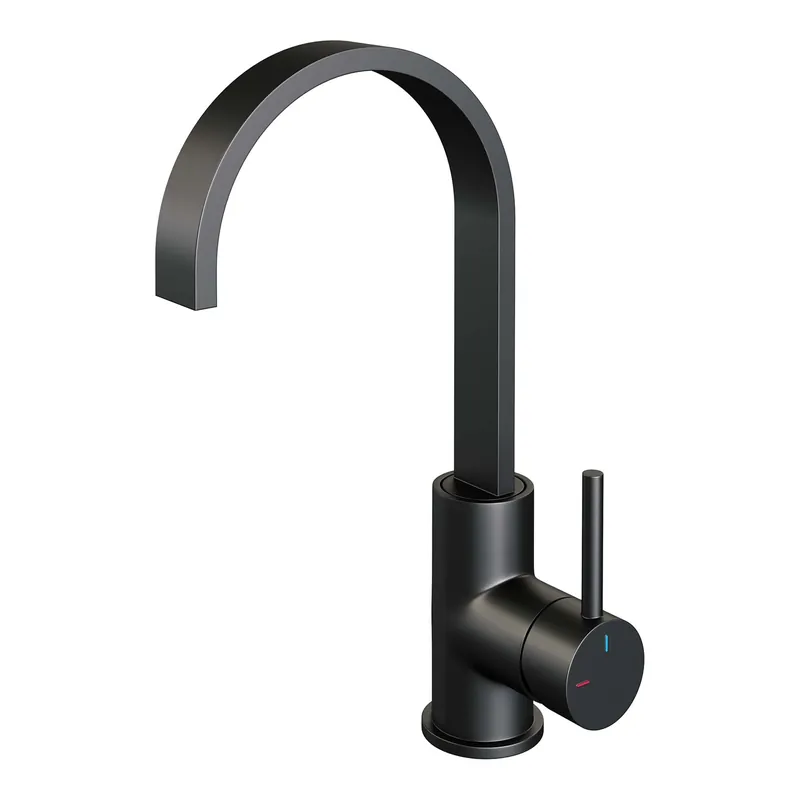 Brauer Black Edition Opbouw Wastafelmengkraan met Draaibare Uitloop - Plat - Hoog - Hendel Model A - Mat Zwart Op = Op